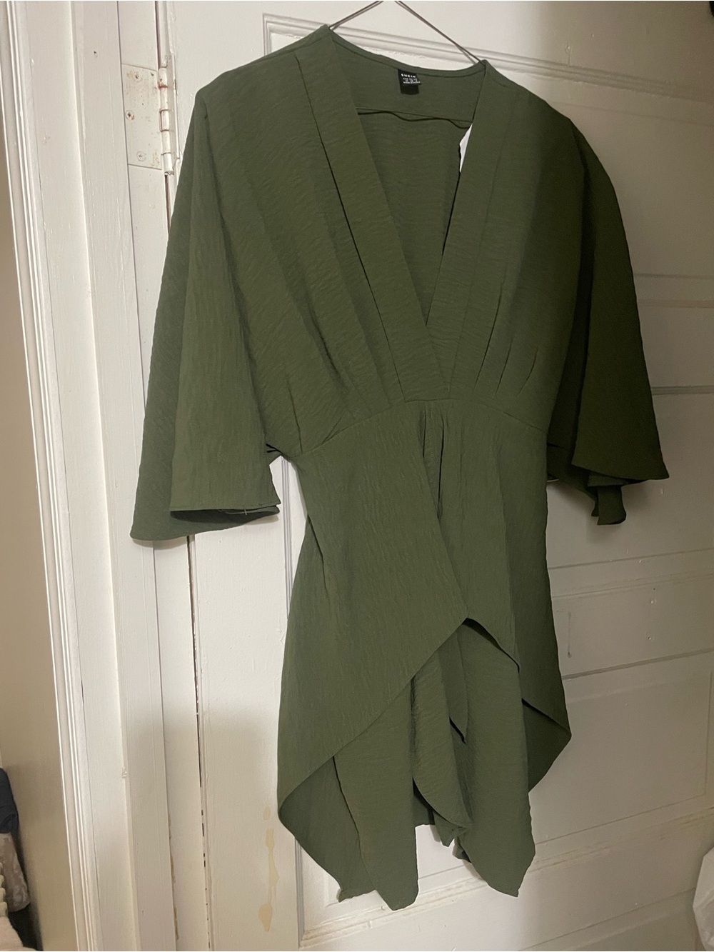 SHEIN Olive Green V-Neck Wrap Romper Dress